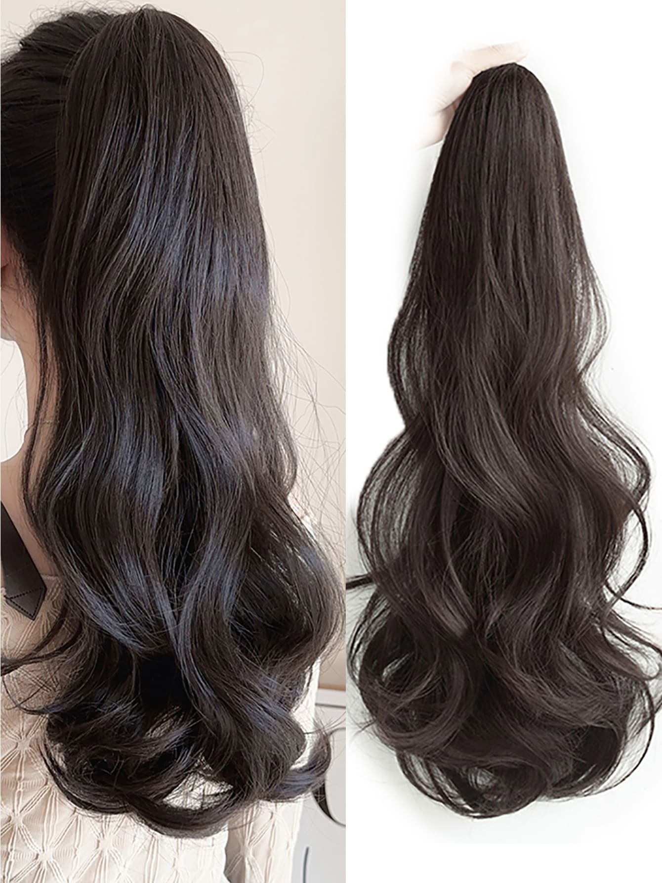 合成长卷发爪夹马尾接发 18 英寸耐热马尾发片 适合女士日常派对