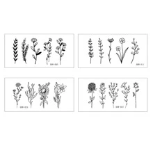 4 piezas/set Etiquetas engomadas del tatuaje flor serie negro arte de línea con margarita con girasol rosa impermeable - Blanco y Negro - Ver 2
