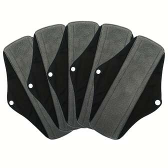 5 Packs Overnight Long Reusable Sanitary Napkins Soft Washable Charcoal Bamboo Menstrual Pads Light Bladder Support Incontinence Pads Heavy Flow Pads Black Patch