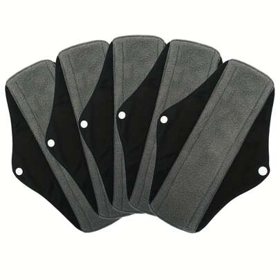 5 Packs Overnight Long Reusable Sanitary Napkins Soft Washable Charcoal Bamboo Menstrual Pads Light Bladder Support Incontinence Pads Heavy Flow Pads Black Patch