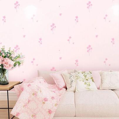 1卷现代简约个性化时尚花卉图案PVC防水防污壁纸，适用于修缮、翻新、住宅楼、办公室、客房、酒店等室内背景装饰。