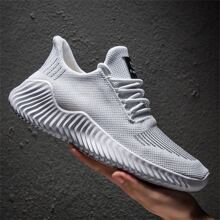 Lightweight Knit White Sneakers For Men, Fashionable And Versatile Sports Shoes For Running And Casual Walking