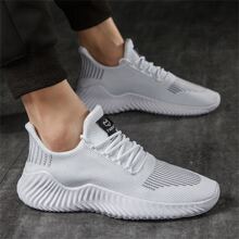 Lightweight Knit White Sneakers For Men, Fashionable And Versatile Sports Shoes For Running And Casual Walking