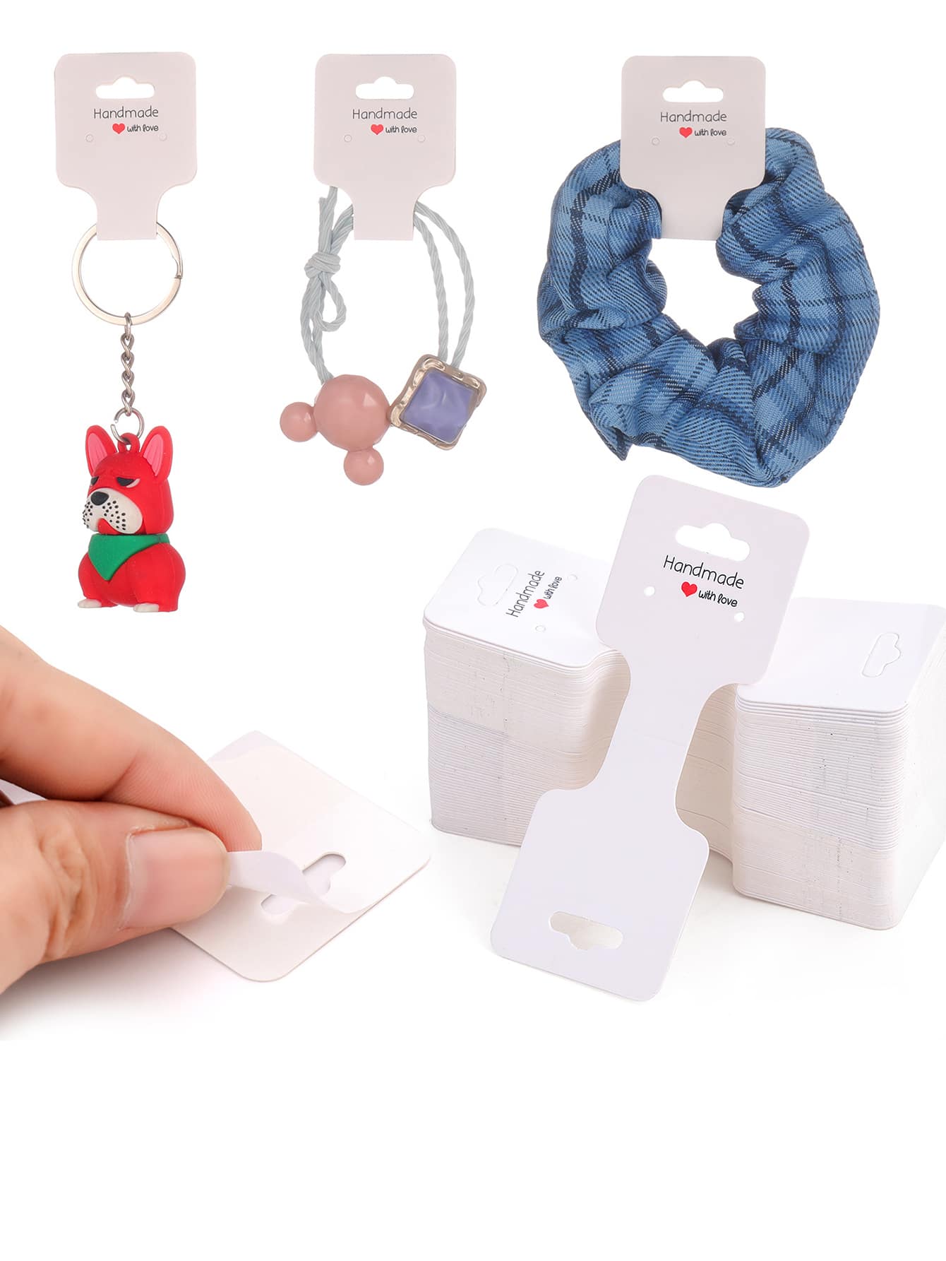 10入組手環展示牢固項鍊支架自粘首飾包裝卡適用於小商業的鑰匙圈耳環髮帶和大腸髮繩懸掛 - 白色 - 查看 1