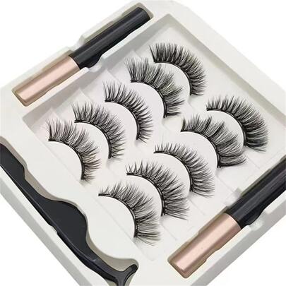 5 Pairs 5 Magnetic Eyelashes With Tweezers Set 3D Mink Eyelashes Natural Artificial False Lashes Eyelashes Extension Kit Lash Clusters Kit,Lashes,Eyelashes,Fake Lashes