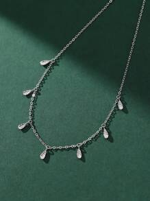 1入組時尚S925純銀淚滴形項鍊適合女士合適的適用於日常穿著 - 銀色 - 查看 4