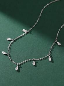 1入組時尚S925純銀淚滴形項鍊適合女士合適的適用於日常穿著 - 銀色 - 查看 3