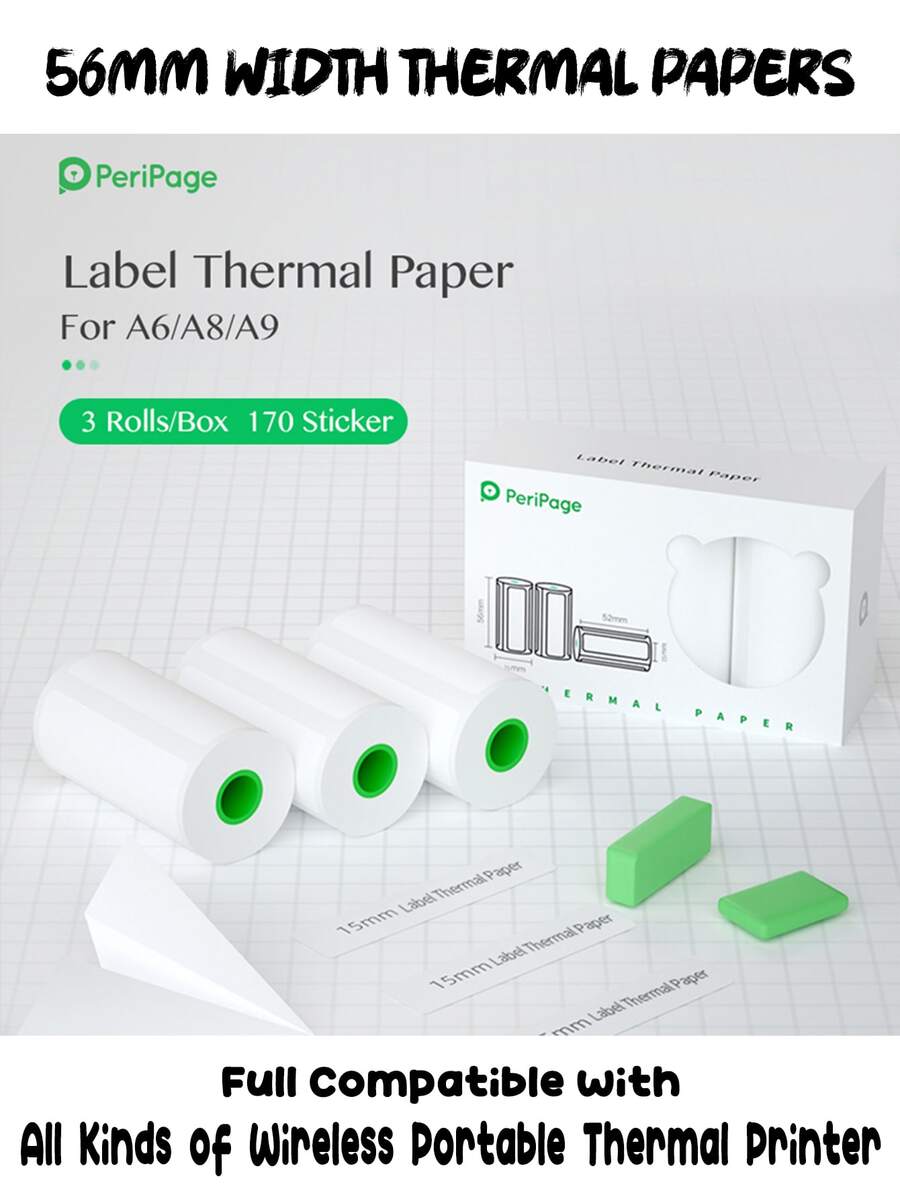 3 rollos Papel térmico 57mmx15mm Pegatina de etiqueta papel foto papel color papel para gato foto impresora - Blanco y Negro - Ver 1