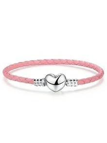 Máy Tính Thời Trang Trái Tim Trang Trí Đầu Đĩa Đơn Màu Hồng Dây Da Bracelet19CM Dành Cho Nữ S925 Bạc Cao Cấp Làm Trang Sức - Bạc - Xem 3