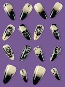 24入組愛情主題有趣卡通和恐怖時尚美甲貼紙，適用於節日、派對、集會，自用或美甲店用 - 黑色 - 查看 2