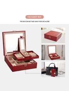 1個豪華大型正方形珠寶盒,附帶旅行小盒子,女士首飾項鍊戒指耳環手錶收納盒 - 紅色 - 查看 5