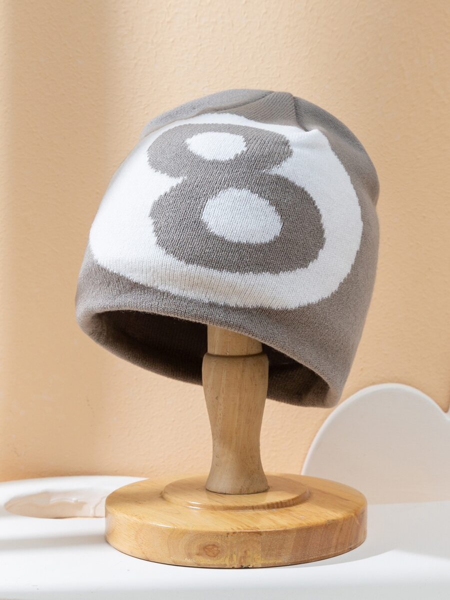 1 Miếng Quý cô Xám & Trắng Số 8 Thiết kế Thời trang đơn giản Phong cách Học viện Ấm áp Mũ len đan , Thích hợp Đối với Mỗi ngày Mặc Đường phố - Nhiều màu - Xem 1