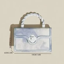 Bolsa Quadrada Reversível Versátil Tie-dye Para Mulheres - Azul e branco - Ver 4