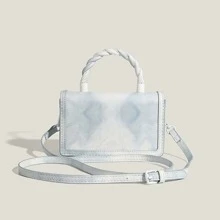 Bolsa Quadrada Reversível Versátil Tie-dye Para Mulheres - Azul e branco - Ver 6