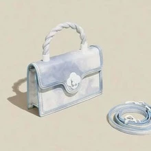 Bolsa Quadrada Reversível Versátil Tie-dye Para Mulheres - Azul e branco - Ver 2