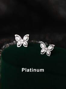 1雙時尚蝴蝶設計方晶鋯石裝飾999純銀耳釘,合適的適用於女性日常穿著