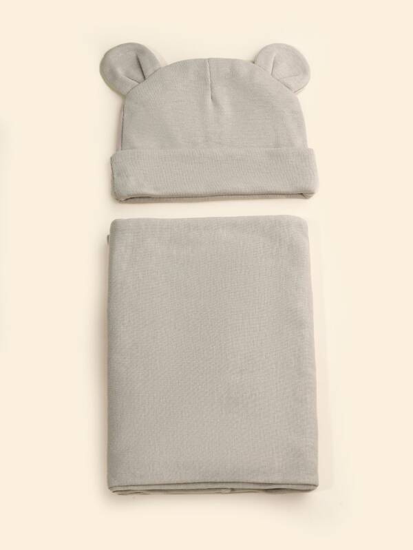 مجموعة قبعة وبطانية لف الرضيع الحديث الولادة، قبعة بتصميم أذن كرتونية وبطانية ملفوفة، هدية عيد الحب