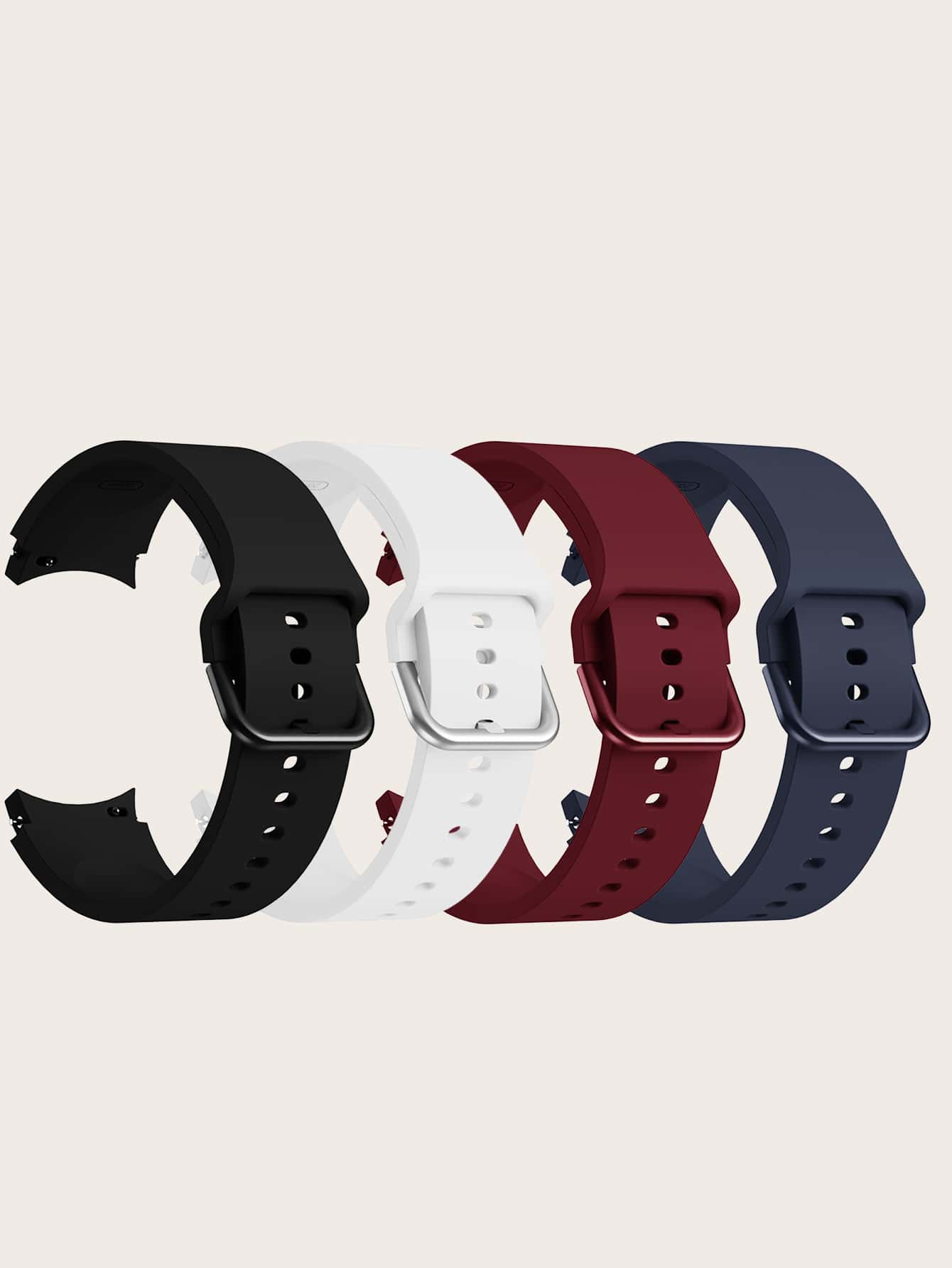 4 piezas/set Correa de reloj unisex de moda color hebilla silicio en negro , blanco , vino rojo , , encaja para compatible con Samsung Galaxy reloj 5/4