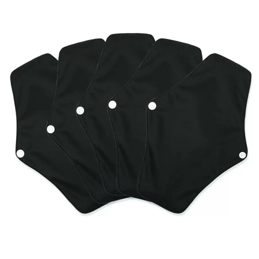 5Pack Overnight Long Reusable Sanitary Napkins Soft Washable Charcoal Bamboo Menstrual Pads Light Bladder Support  Incontinence Pads Heavy Flow Pads Black - Black - View 1