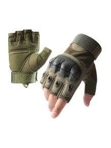 1pair Men's Half Finger Short Finger Outdoor Sport Motorcycle Riding Climbing Protective Sport Gloves - Army Green - View 1