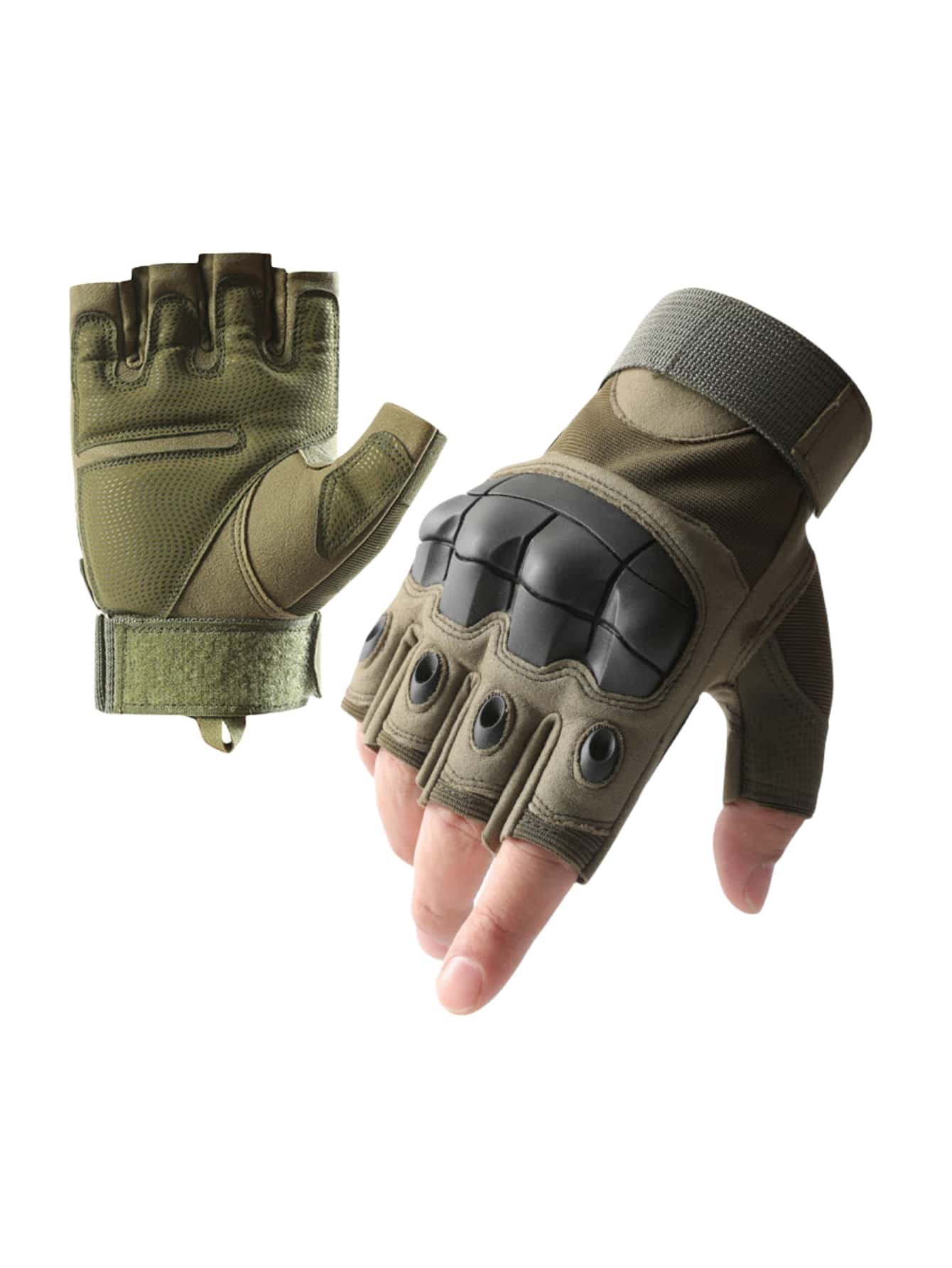 1pair Men's Half Finger Short Finger Outdoor Sport Motorcycle Riding Climbing Protective Sport Gloves - Army Green - View 1