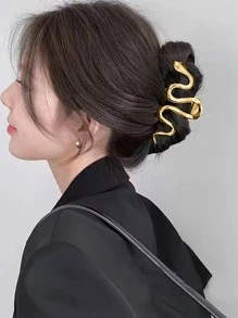 1 pieza Pinza de pelo con forma de serpiente de metal para mujer, accesorio de moda para el cabello adecuado para uso diario, regalo - Dorado - Ver 1