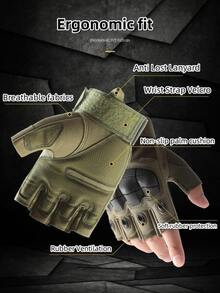 1pair Men's Half Finger Short Finger Outdoor Sport Motorcycle Riding Climbing Protective Sport Gloves - Army Green - View 2