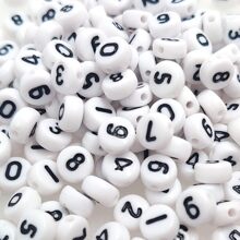 100 件 4*7 毫米亚克力白色底座黑色字母和数字珠子适用于 DIY 手链、项链制作 - 黑與白 - 查看 2