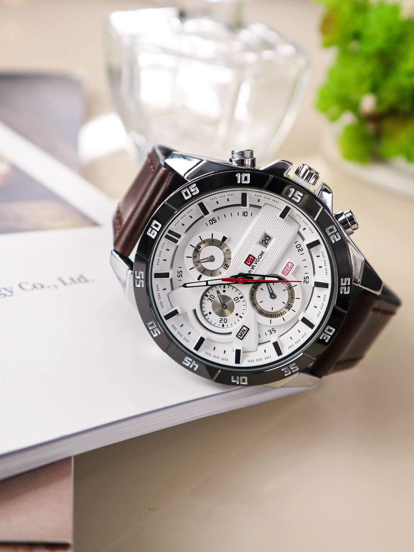 VA VA VOOM Men Triple Dial Date Quartz Watch,As A Father's Day Gift As A Gift For Students Returning To School - Brown - View 8