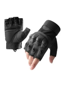 1pair Men's Half Finger Gloves For Outdoor Sports, Motorcycle, Cycling, Climbing With Professional Protection - Black - View 2