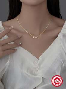 925銀花卉鬱金香項鍊，鍍18K金花鬱金香吊墜項鍊，項鍊套餐，女性日常佩戴情人節母親節禮物1入 - 金色 - 查看 5