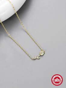 925銀花卉鬱金香項鍊，鍍18K金花鬱金香吊墜項鍊，項鍊套餐，女性日常佩戴情人節母親節禮物1入 - 金色 - 查看 4