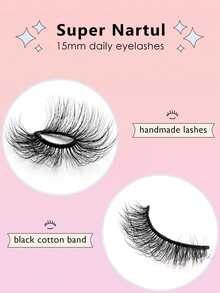 Asiteo 1 Pair 3D Effect Faux Mink Eyelashes, Natural & Soft For Everyday Wear - Black - View 7
