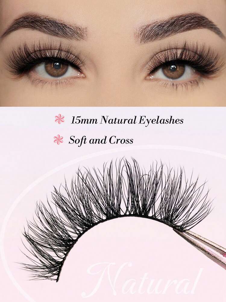 Asiteo 1 Pair 3D Effect Lightweight Daily False Eyelashes, Natural Look, Soft Criss-Cross Design - màu đen - Xem 5