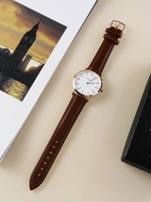 HANNAH MARTIN 1 Peça Relógio de pulso de quartzo casual com pulseira de couro marrom e design nórdico feminino, adequado para decoração diária como um presente para estudantes voltando à escola