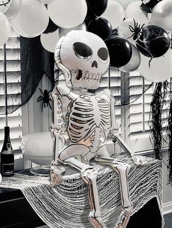 1 个巨型骷髅铝箔气球，幽灵万圣节装饰派对氦气铝箔气球，万圣节派对用品，亡灵节，恐怖装饰