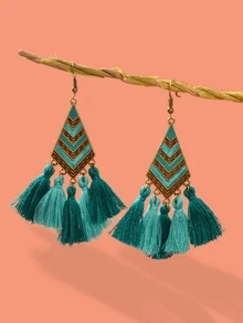 1 Pair Boho Chic Geometric Blue Tassel Charm Dangle Earrings Vacation Summer Beach Jewelry For Women - Blue - View 3