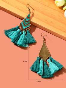 1 Pair Boho Chic Geometric Blue Tassel Charm Dangle Earrings Vacation Summer Beach Jewelry For Women - Blue - View 4