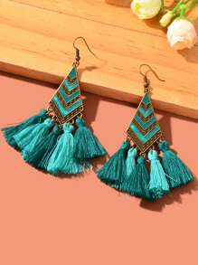 1 Pair Boho Chic Geometric Blue Tassel Charm Dangle Earrings Vacation Summer Beach Jewelry For Women - Blue - View 2