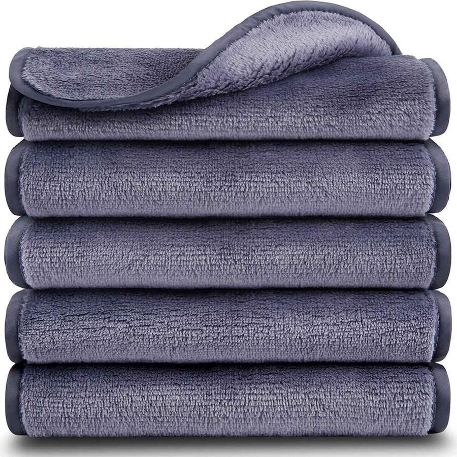 卸妝臉巾,可重複使用的卸妝巾(5入裝),可重複使用的微纖維潔面巾12英寸x 6英寸-粉藍灰色 - 灰色 - 查看 1