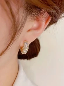 1雙時尚方晶鋯石C形簡單設計優雅質量女士們耳環