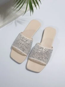 Modische atmungsaktive flache Sommersandalen für Damen mit offenem Zehenbereich - Beige - Übersicht 3