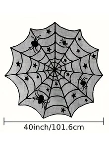 1pc Black Lace Spider Web Tablecloth - Black - View 4