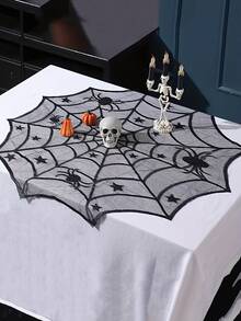1pc Black Lace Spider Web Tablecloth - Black - View 1