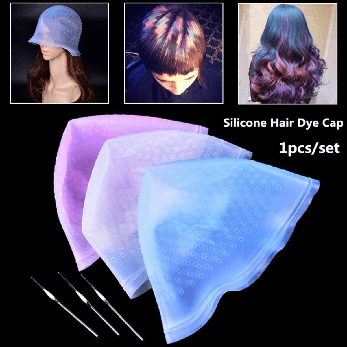 Silicon Gel Highlight Hair Dye Cap Hairstyling Tool - Blue - View 1
