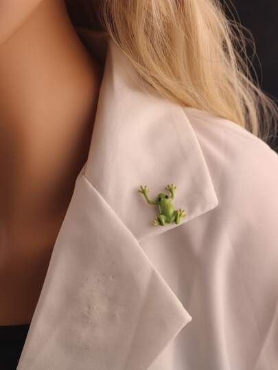 1pc Enamel Frog Collar Pin Brooch