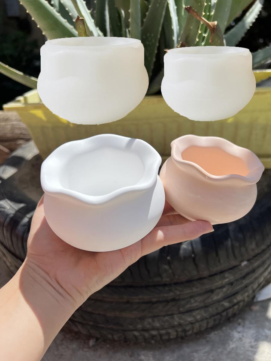 花盆模具，多肉植物创意鱼缸形模具，小装饰和储物杯水泥模具，由石膏和硅胶制成