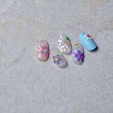 1个5D卡通彩色果冻豆美甲贴纸，可爱趣味浮雕线条花朵星星美甲贴花，自粘果冻豆滑垫美甲用品 - 彩色 - 查看 4