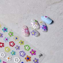 1个5D卡通彩色果冻豆美甲贴纸，可爱趣味浮雕线条花朵星星美甲贴花，自粘果冻豆滑垫美甲用品 - 彩色 - 查看 3