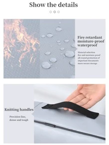 1pc Document Bag With Lock, Flame Resistant 3-Layer File Storage Case With Water-Resistant Zipper, Document Portable Travel Home Organizer Bag For Laptop, Files, Certificates - Grey - View 4